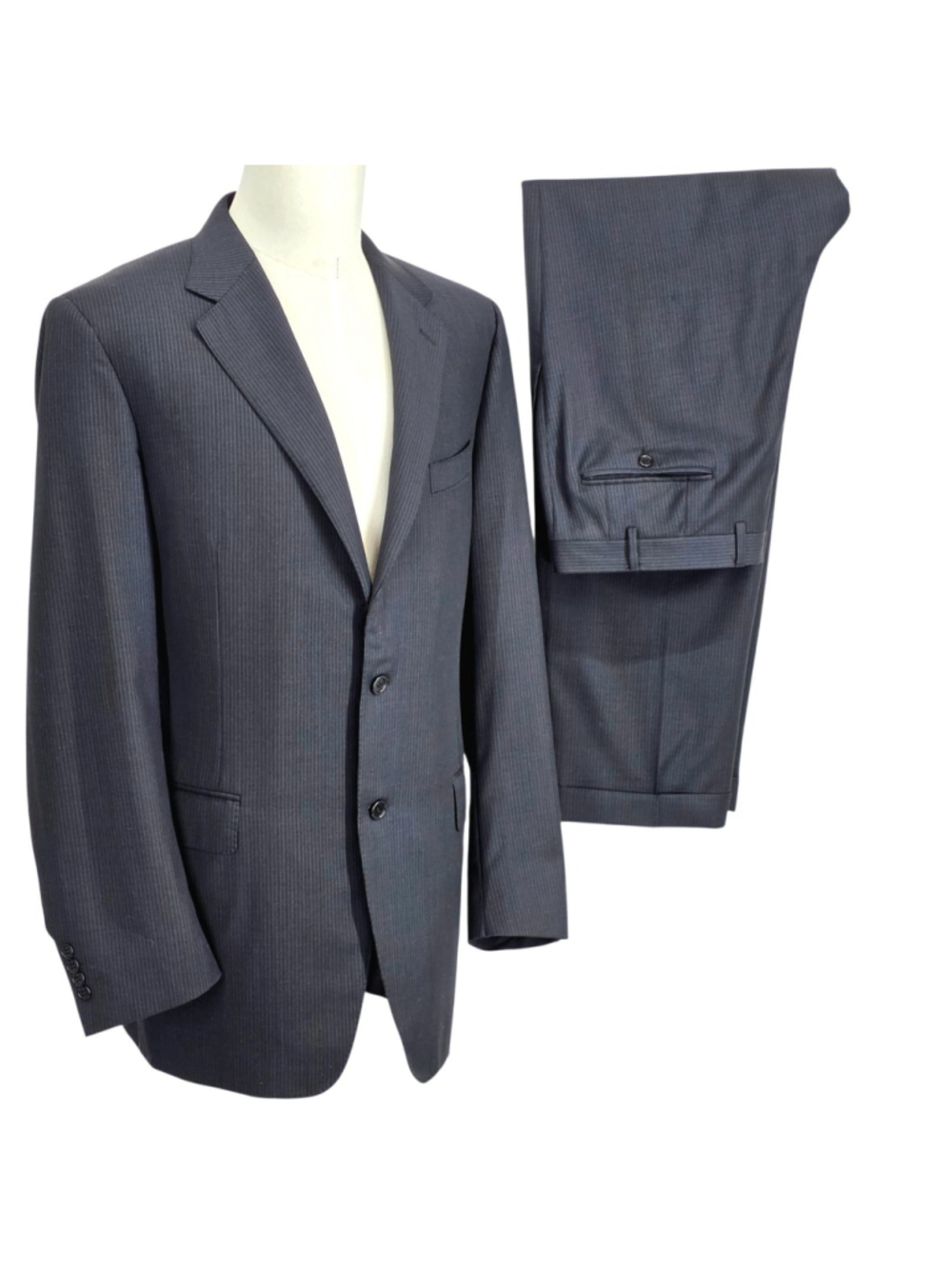 Canali Italy Wool Pinstripe Suit 44R 36x30.5 Navy Executive Business